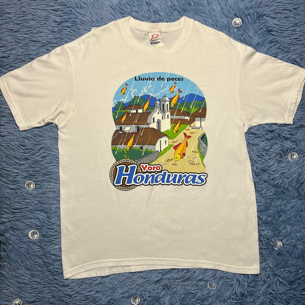 VINTAGE Lluvia de peces Yoro Honduras Shirt Size Large Mens Outdoor Fish Y2K